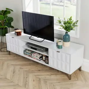 Home Source Siena White High Gloss TV Media Entertainment Stand Storage Unit