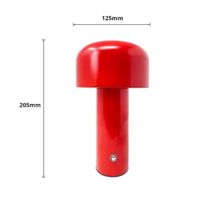 ExtraStar Bedside Mushroom Dimmable 3 Colour Changing Table Lamp Metal USB Rechargeable (Red)