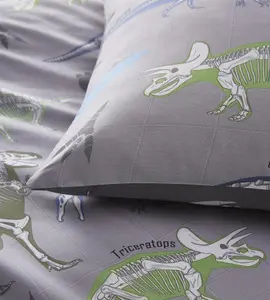 Charlotte Thomas Dino Grey Duvet Cover Set Reversible With Pillowcases Single