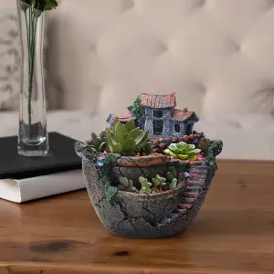 Novelty Courtyard Shaped DIY Succulent Planter Resin Flower Plant Pot for Decoration and Gifts