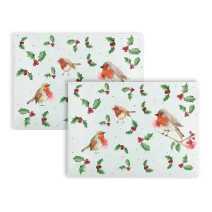 Purely Home Christmas Robins Large Rectangle Worktop Protectors - Set of 2