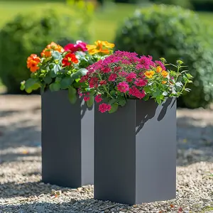 50cm Zinc Matte Grey Tall Square Planter