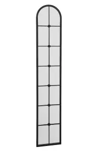 MirrorOutlet Slim Arcus Window - Black Framed Arched Leaner Wall Mirror 67" X 12" (170CM X 30CM)