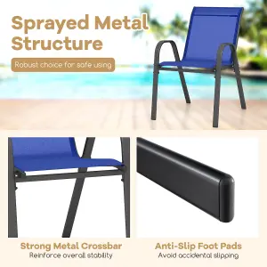 Costway Set of 2 Patio Chairs Stackable Metal Breathable Fabric Dining Chair