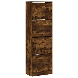 Berkfield Shoe Cabinet with 4 Flip-Drawers Smoked Oak 60x34x187.5 cm