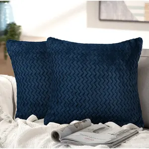 Moneeba Snug Soft Chevron Patterned Mink Moda Plush Cushion Navy / 43cm x 43cm