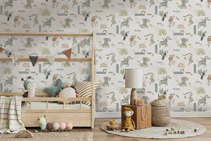 Abstract Animals Sage/Beige Children's Wallpaper