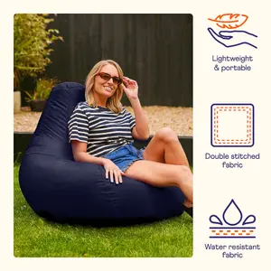 Veeva Recliner Indoor Outdoor Bean Bag Navy Blue Bean Bag Chair