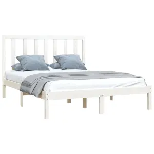 Berkfield Bed Frame White Solid Wood Pine 120x190 cm 4FT Small Double