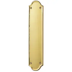 Shaped End Door Finger Plate 302 x 65mm 245 x 40mm Fixings Polished Brass