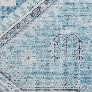 Light Blue Traditional Bordered Geometric Rug for Bedroom & Living Room-180cm X 270cm