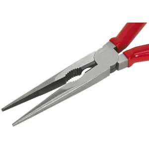 200mm Long Nose Pliers - Drop Forged Steel - 15mm Jaw Capacity - Serrated Jaws