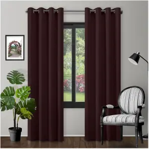 GC GAVENO CAVAILIA Choco Blackout Eyelet Curtains 66x72 Inches 80-90% Black Out Thermal Ring Top Curtain Pair Window