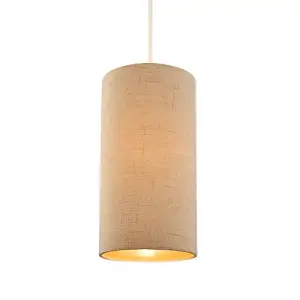 Modern and Stylish Stitched Effect Taupe Linen Fabric Cylindrical 25cm Lampshade