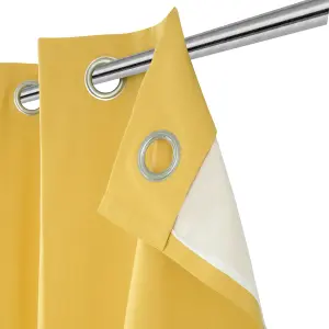 Hiva Yellow Solid dyed Lined Eyelet Curtain (W)167cm (L)183cm, Pair