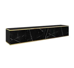 Elegant Oro Floating TV Cabinet H300mm W1750mm D320mm in Black Marble - Luxurious Entertainment Centre