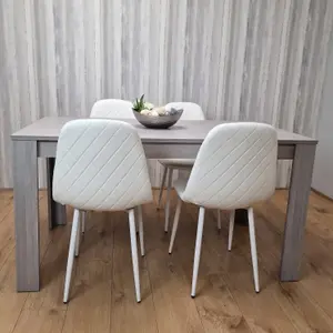 Grey Dining Table Set With 4 White Stitched Chairs Kitchen Dining Table for 4 Dining Room Dining Set