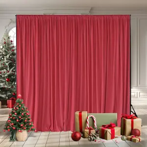 Red Velvet Backdrop Curtain Wrinkle-Free Polyester Fabric Background with Drapes, 3x3 Metres