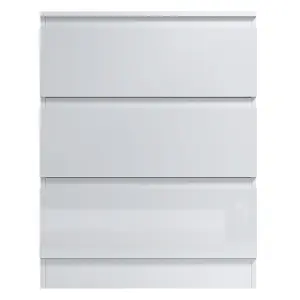 White Gloss Chest Of 3 Drawers Scratch Resistant Bedroom Furniture