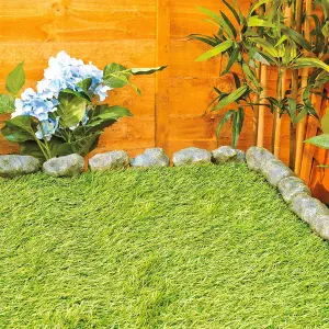 56pc Stone Effect Garden Edging - Polyresin Rock Border for Rockeries, Flower Beds, Ponds or Lawns - Each Stone L8.9 x H5 x W5cm