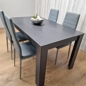 Dining Table and 4 Chairs  Black Dark Grey 4 Grey Velvet Chairs Wood Dining Set Furniture