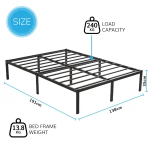 House of Home Double Platform 6ft x 4ft Bed Frame Durable Metal Black Powder Coating