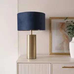 ValueLights Lexy Gold Touch Table Lamp with Navy Blue Velvet with Gold Inner Lamp Shade