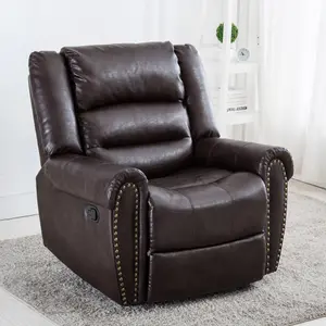 Denver Bonded Leather Recliner Armchair W Stud Sofa Home Lounge Chair Reclining (Brown)