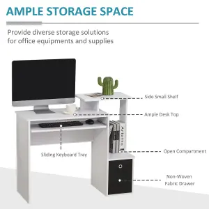 HOMCOM Computer Desk with Sliding Keyboard Tray Storage Drawer Shelf White