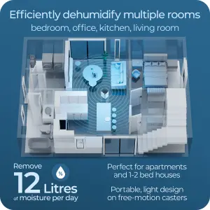 Avalla X-350 Dehumidifier with Laundry Mode 12L/Day: Damp, Mould & Moisture, Low Power Consumption, 46m3 Home Coverage