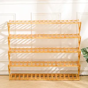 5-Shelf Foldable Bamboo Ladder Flower Pot Stand Rack Holder Multifunctional Display Storage Rack 78cm (H)