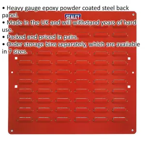 2 Pack Red Louvre Wall Mounted Storage Bin Panel - Durable 500 x 500mm Warehouse Tray