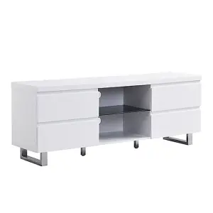 Sydney TV Stand With Storage Living Room and Bedroom, 1665 Wide, Four Drawers Storage, Media Storage, White High Gloss Finish