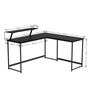 L Computer Desk with Self Corner Desk Work Table Home Office Table Industrial Rustic Black