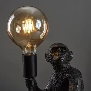 ValueLights Modern Black Painted Monkey Design Table Lamp - Includes 6w LED Filament Globe Bulb 2700K Warm White