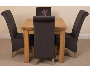 Richmond 90cm - 150cm Square Oak Extending Dining Table and 4 Chairs Dining Set with Montana Black Fabric Chairs