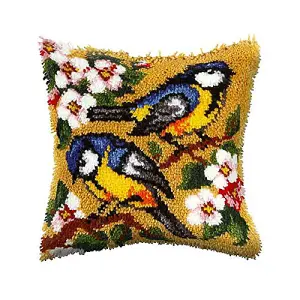 CUSHION BLUE BIRD - Latch Hook Kit: Cushion: Large: Blue BIRD - Orchidea