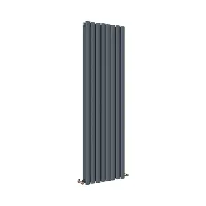 Vertical Anthracite Double Oval Panel Radiator (H)1600mm x (W)472mm, 7156 BTU.