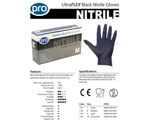 Pro Ultra Flex Black Nitrile Gloves (100) X Large