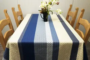 Home Curtains Seville Printed Stripe 50 x 70" (127x178cm) Rectangle Tablecloth Blue