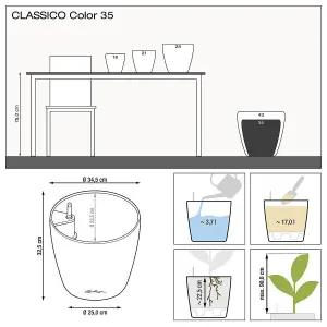 LECHUZA CLASSICO Color 35 Slate Floor Self-watering Planter with Substrate and Water Level Indicator D35 H30 cm, 17L