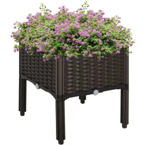 Outsunny Elevated Flower Bed Vegetable Herb Planter Plastic, Brown