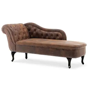 Right Hand Chaise Lounge in Faux Leather Suede Brown