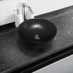 7838 Ceramic 42cm Rounded Countertop Basin in Matte Black