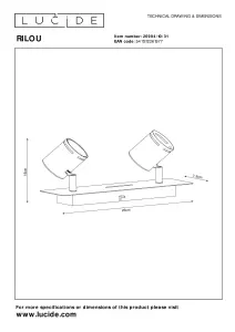 Lucide Rilou Modern Twin Ceiling Spotlight - LED Dim. - GU10 - 2x5W 3000K - White