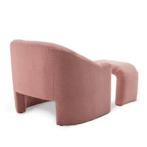 Boucle Teddy Fabric Pink Nicci Accent Chair with Footstool