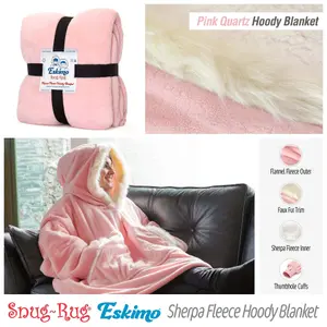 Snug Rug Eskimo - Pink Quartz Wearable Blanket Oversized Hoodie Blankets for Adults Hooded