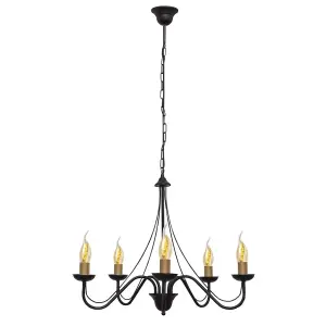 Luminosa Malbo Multi Arm Pendant Ceiling Light Black, Patina 60cm