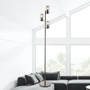 First Choice Lighting Nicholas Black Chrome Floor Lamp with Smoke Glass Shades