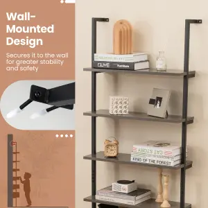 COSTWAY 6-Tier Ladder Shelf Wall Mounted Industrial Bookshelf with Metal Frame